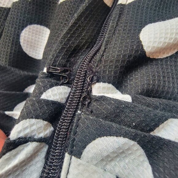 Vintage Y2K 80s 90s Black & White Polka Dot Off-Shoulder Dress with Rached Detai - Picture 12 of 16